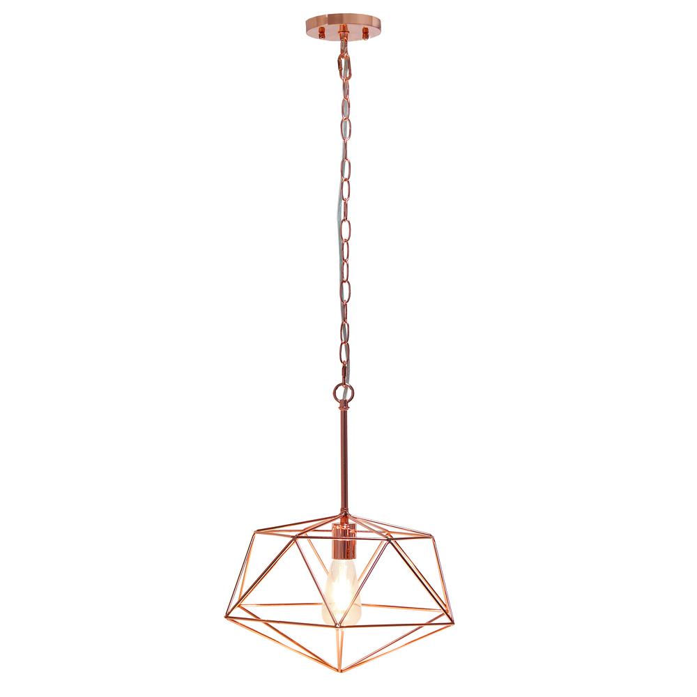 16" Wire Cage Hanging Ceiling 1 Light Fixture, Rose Gold