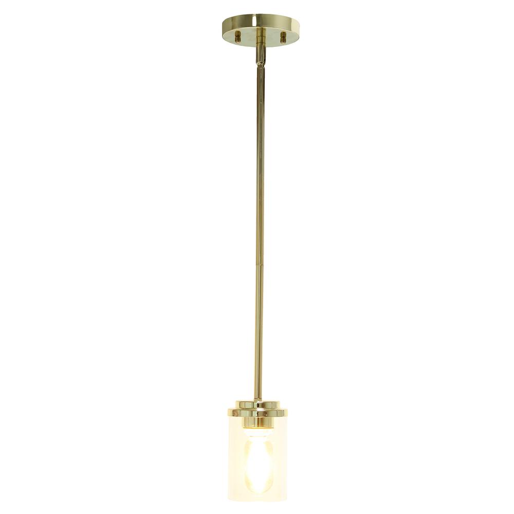 5.75" 1-Light Cylindrical Clear Glass Hanging Ceiling Pendant, Gold