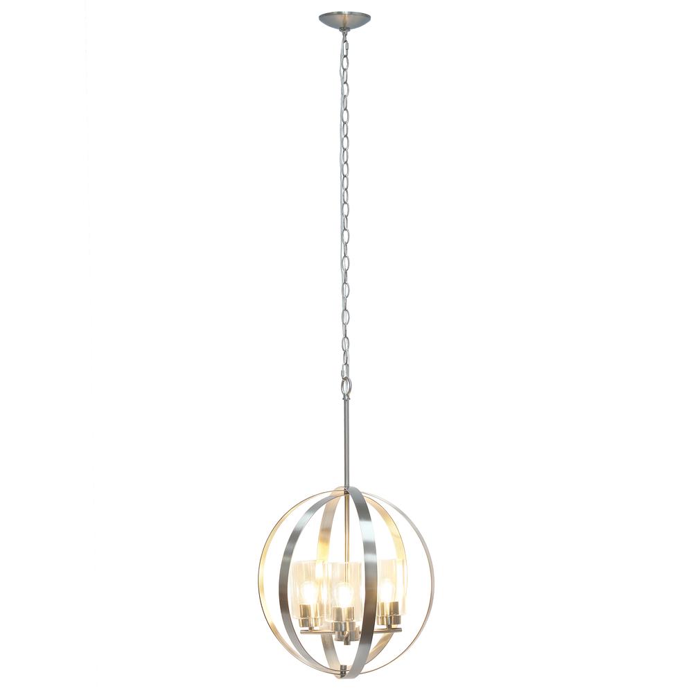 18" 3-Light Metal Clear Glass Hanging Ceiling Pendant, Brushed Nickel