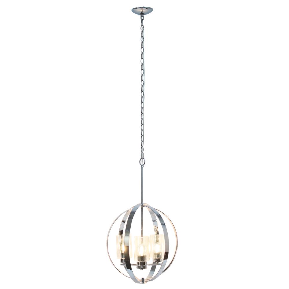 18" 3-Light Metal Clear Hanging Ceiling Pendant, Chrome