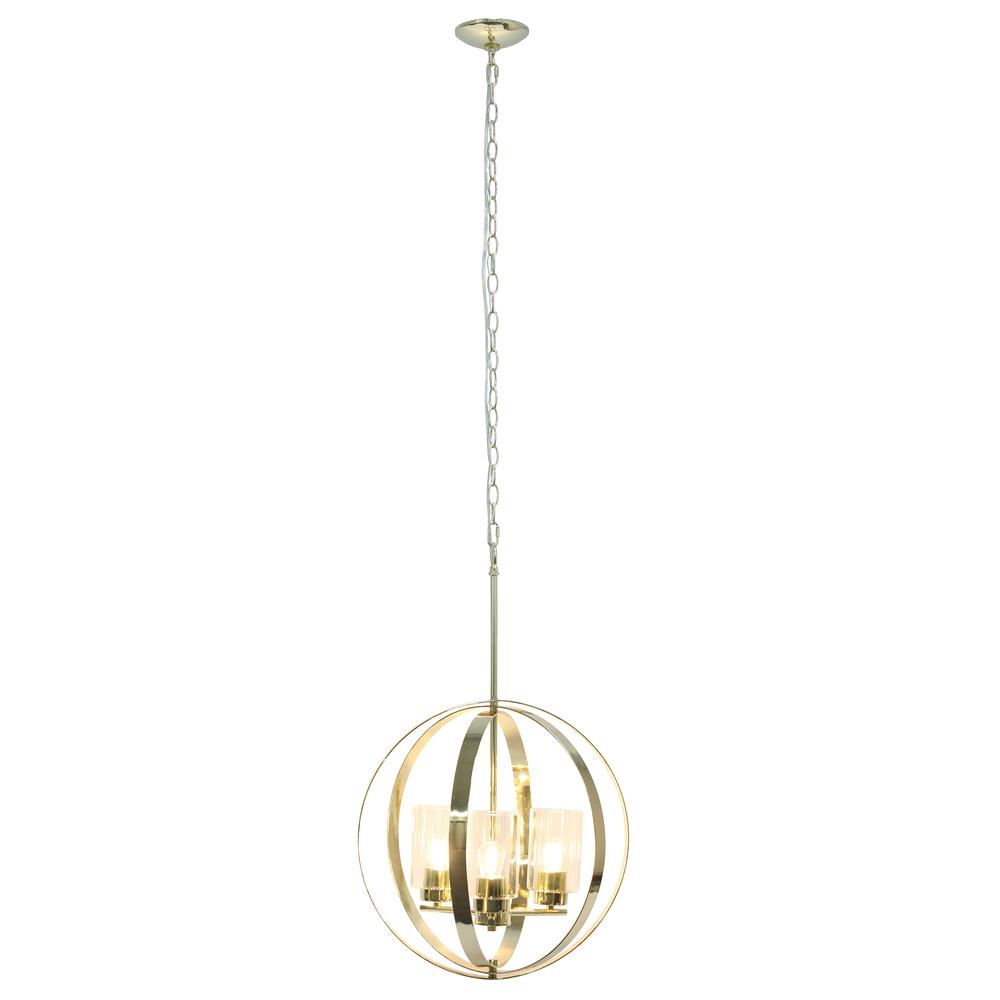 18" 3-Light Metal Clear Hanging Ceiling Pendant, Gold
