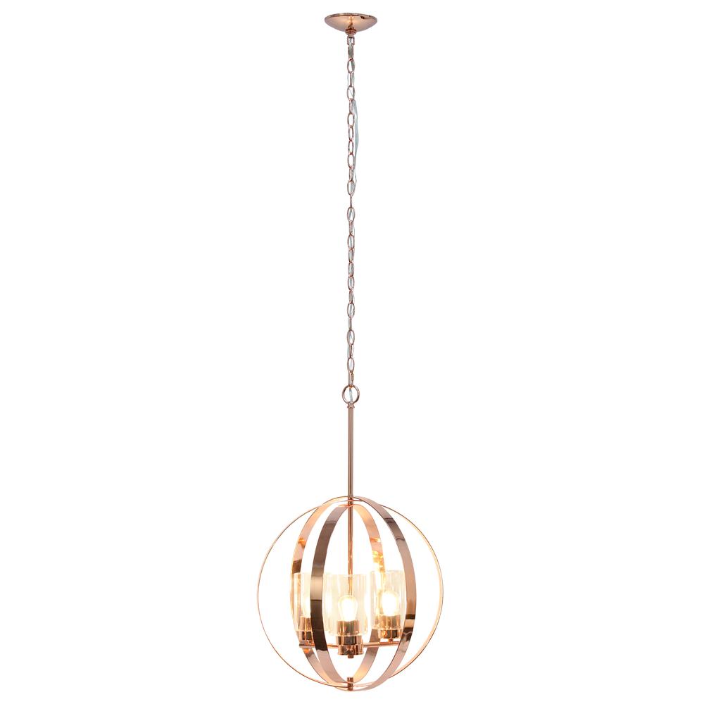 18" 3-Light Metal Clear Glass Hanging Ceiling Pendant, Rose Gold