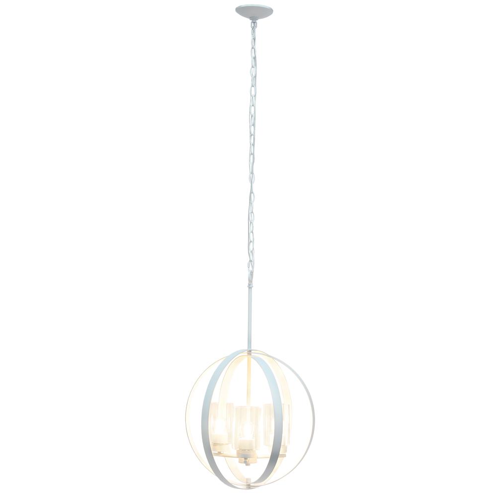 18" 3-Light Metal Clear Glass Hanging Ceiling Pendant, White