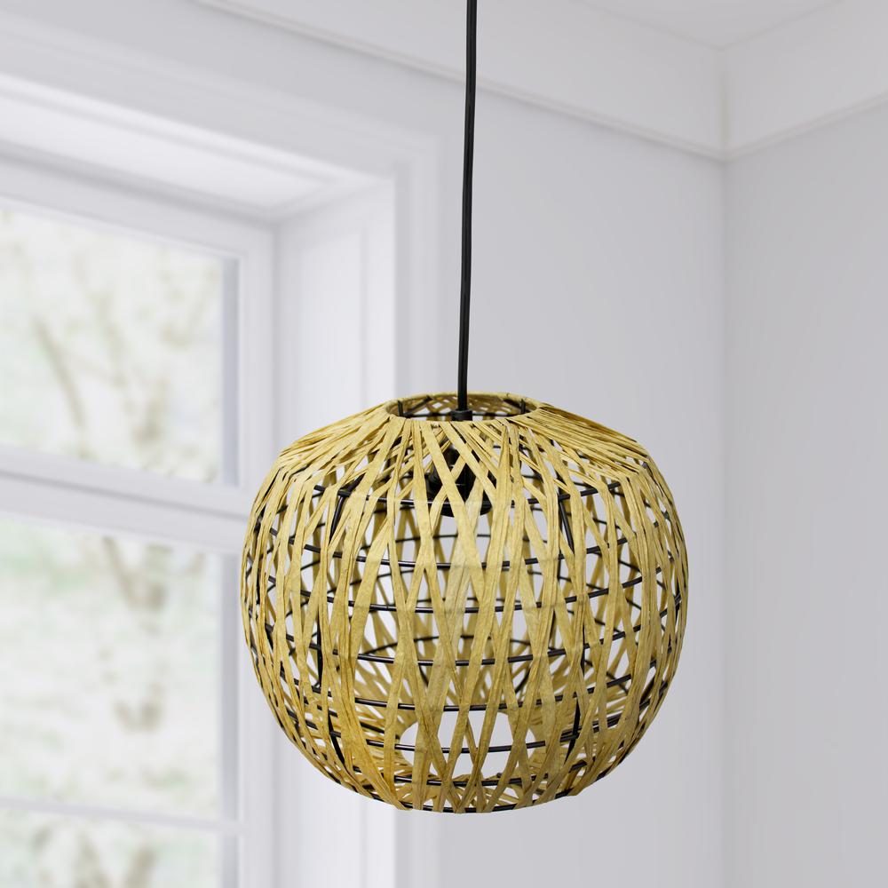 11.38" 1-Light Woven Paper Rope Hanging Ceiling Pendant, Natural