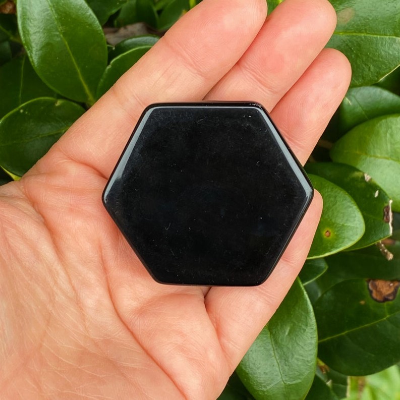 Hexagon Natural Stone Phone Grip - Black Absidian