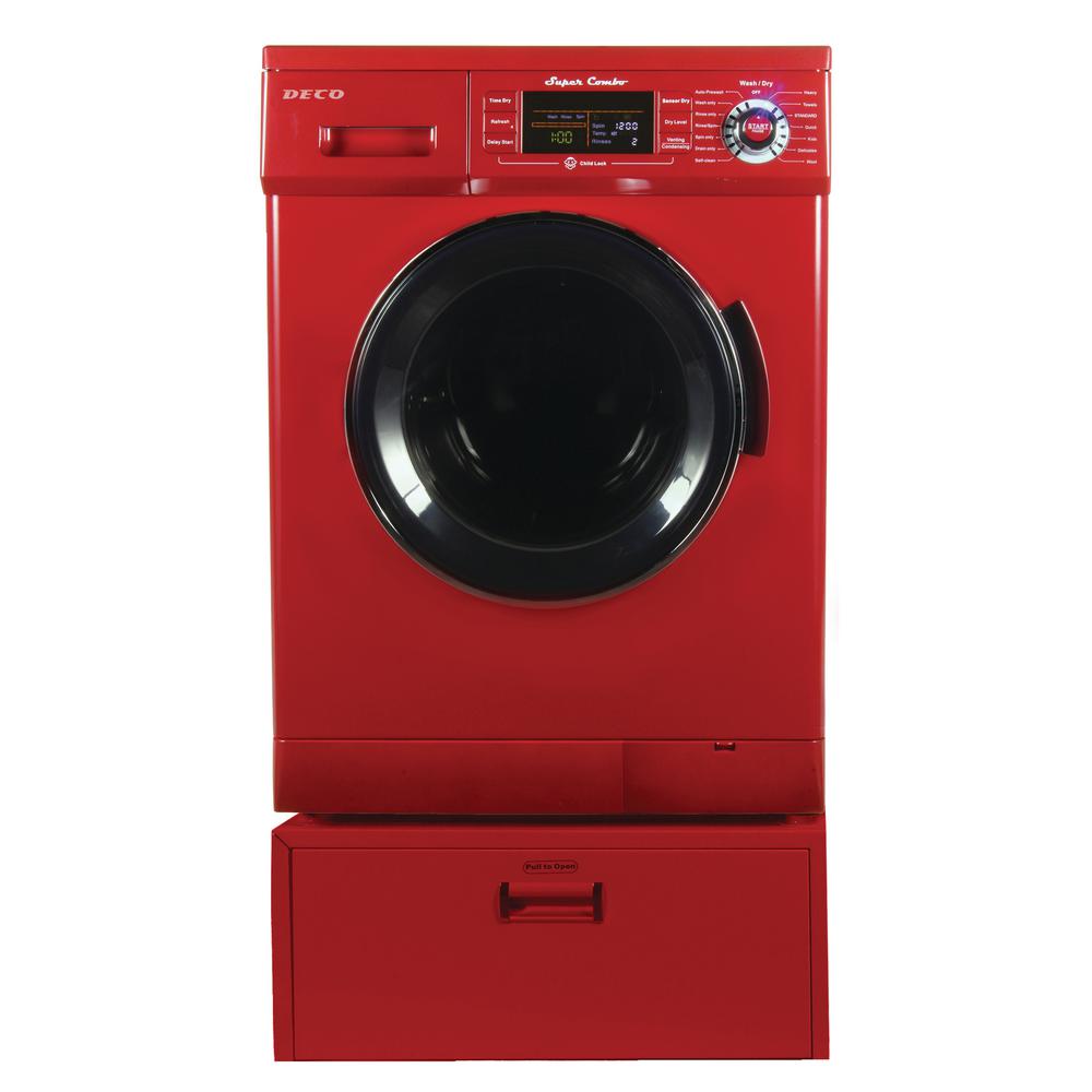 13 lbs Compact All in one Combo Washer/Dryer with Pedestal, Merlot