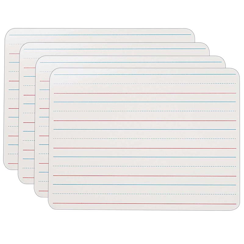 Two-Sided Dry Erase Board, Plain/Ruled, 9" x 12", Pack of 4