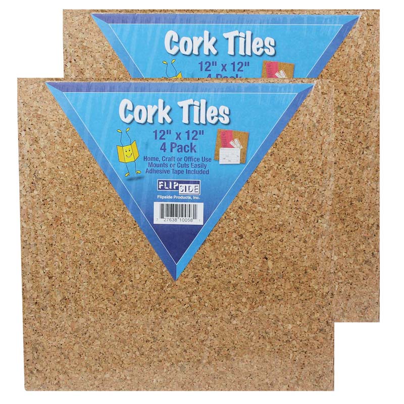 Natural Cork Tiles, 12" x 12", 4 Per Pack, 2 Packs