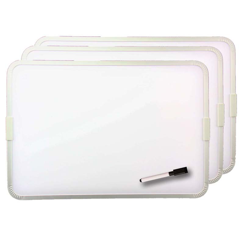 Two-Sided Aluminum Framed, Magnetic Dry Erase Board with Pen, 12" x 17.5", Pack of 3