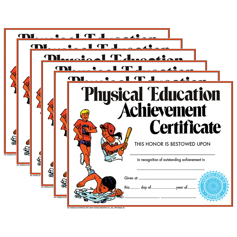Physical Education Achievement Certificate, 8.5" x 11", 30 Per Pack, 6 Packs