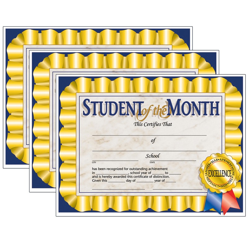 Student of the Month Certificate, 8.5" x 11", 30 Per Pack, 3 Packs