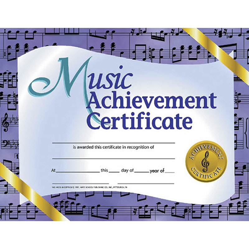 Music Achievement Certificate, 8.5" x 11", 30 Per Pack, 3 Packs