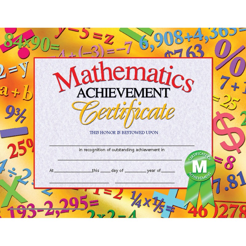 Math Achievement Certificate, 8.5" x 11", Pack of 30