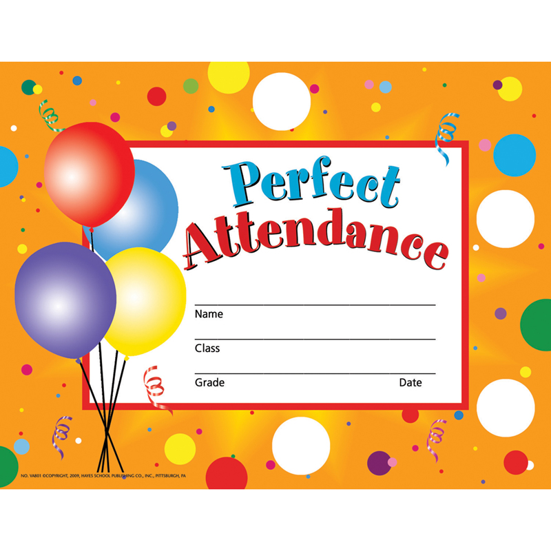 Perfect Attendance Certificates & Reward Seals - 30 8.5" x 11" Certificates, 160 Seals