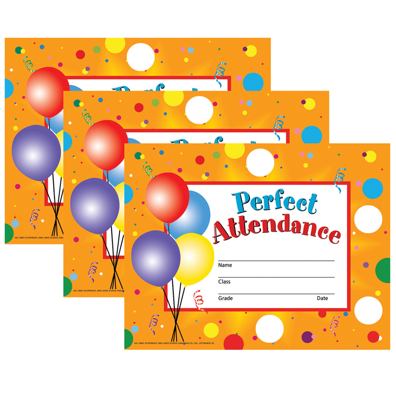 Perfect Attendance Certificates & Reward Seals, 30 - 8.5" x 11" Certificates & 160 Seals Per Set, 3 Sets