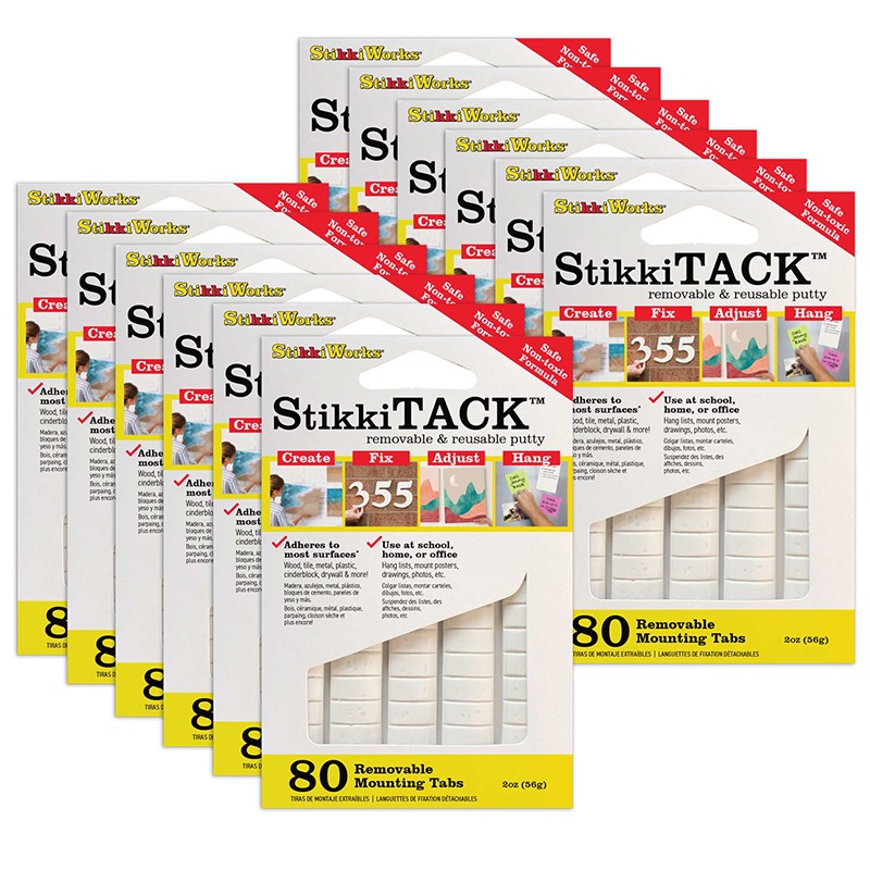 StikkiTack, White, 2 oz./80 Tabs Per Pack, 12 Packs