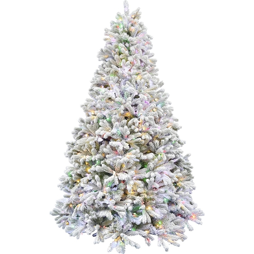 FHF 6.5' Half Tree Flocked Christmas Tree, Multi LED Lights