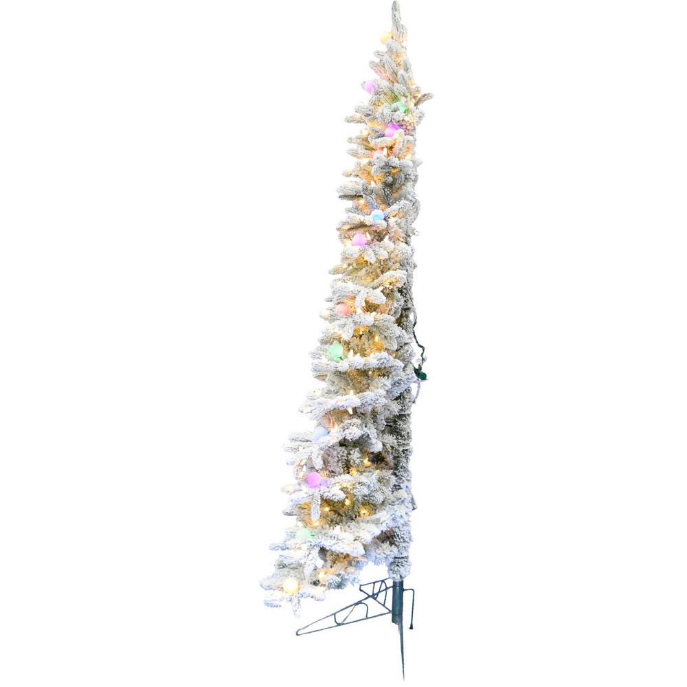 FHF 6.5' Half Tree Snow Christmas Tree, WWLED&Frost G40 Multi Lights