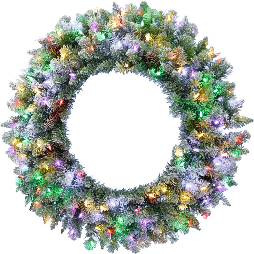 FHF 48" Frosted Wreath with Pinecone - Multi LED