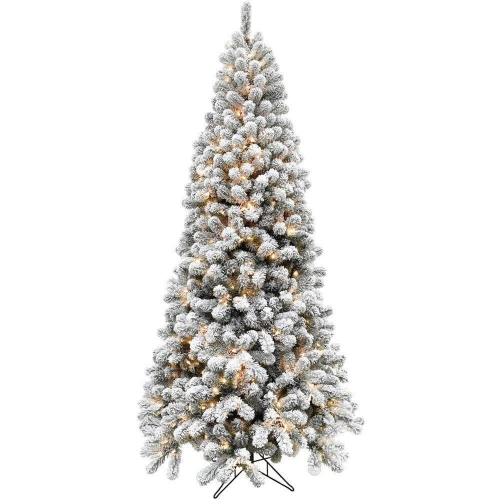 FHF 9.0' Alaskan Flocked Christmas Tree - 8F Warm White LED, EZ Connect