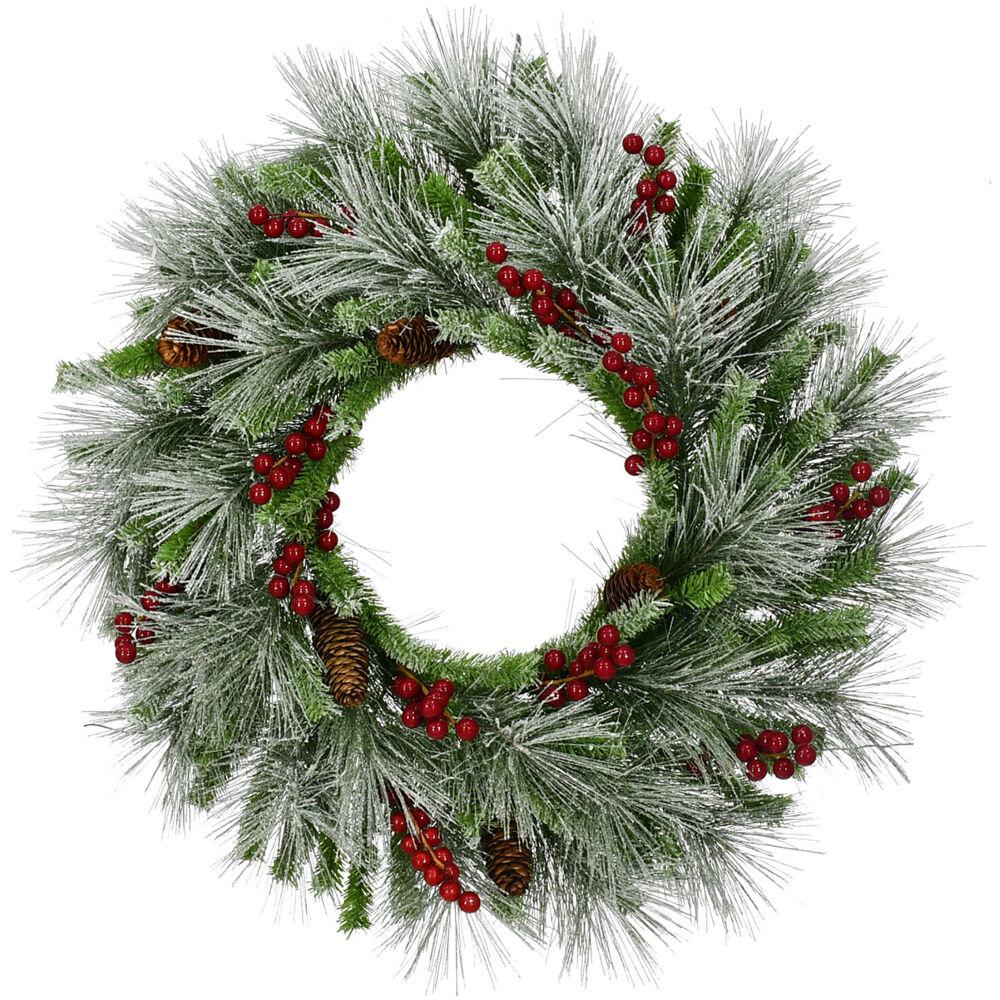 FHF 25" Lightly Flocked Pine Wreath w/ Red Berries and Pinecones