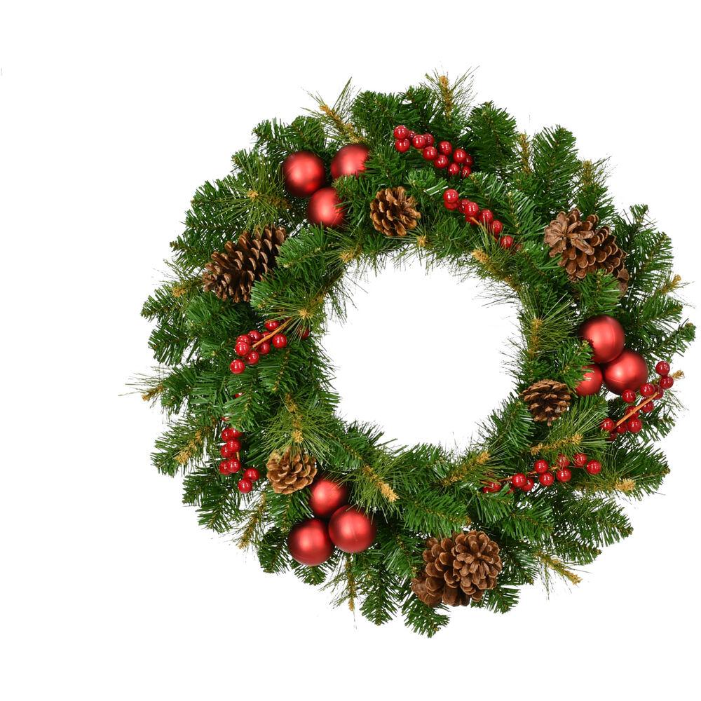 FHF Joyful 24" Wreath w/ Berries, Pinecones, and Ornaments