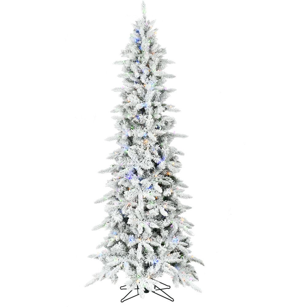 FHF 6.5' Slim Mountain Pine Flocked Christmas Tree, Dual Color LED, EZ
