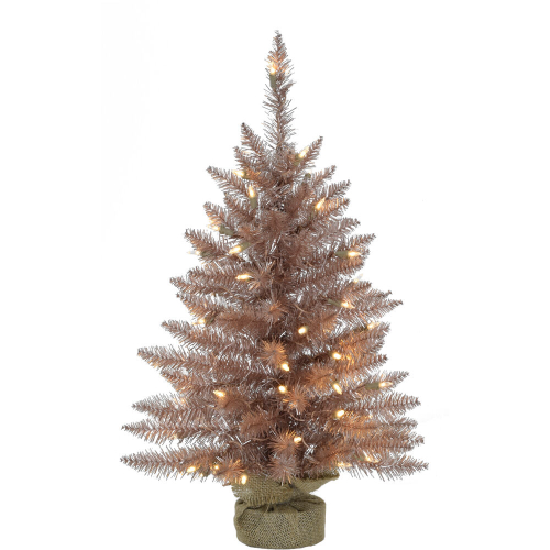 FHF 3' Festive Tinsel Tree with Burlap Bag, Warm White LED Lights