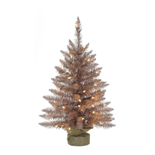 FHF 4' Festive Tinsel Tree with Burlap Bag, Warm White LED Lights