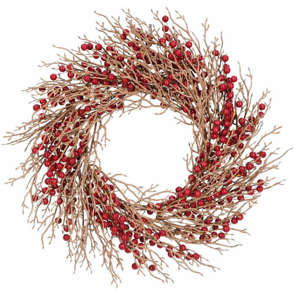 FHF 24" Red Berry Wreath, No Lights