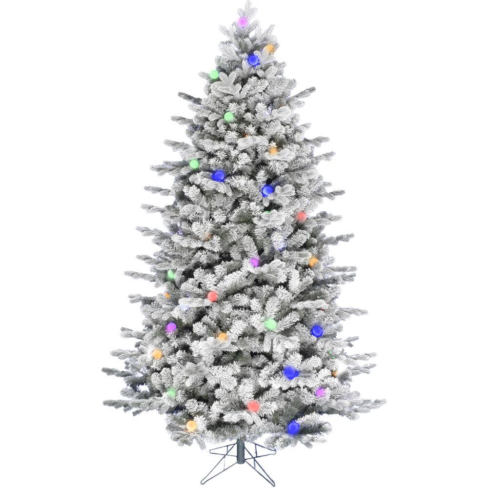 FHF 7.5' White Tail Pine Full Snow Flocked Christmas Tree,G40 Mlt Lights