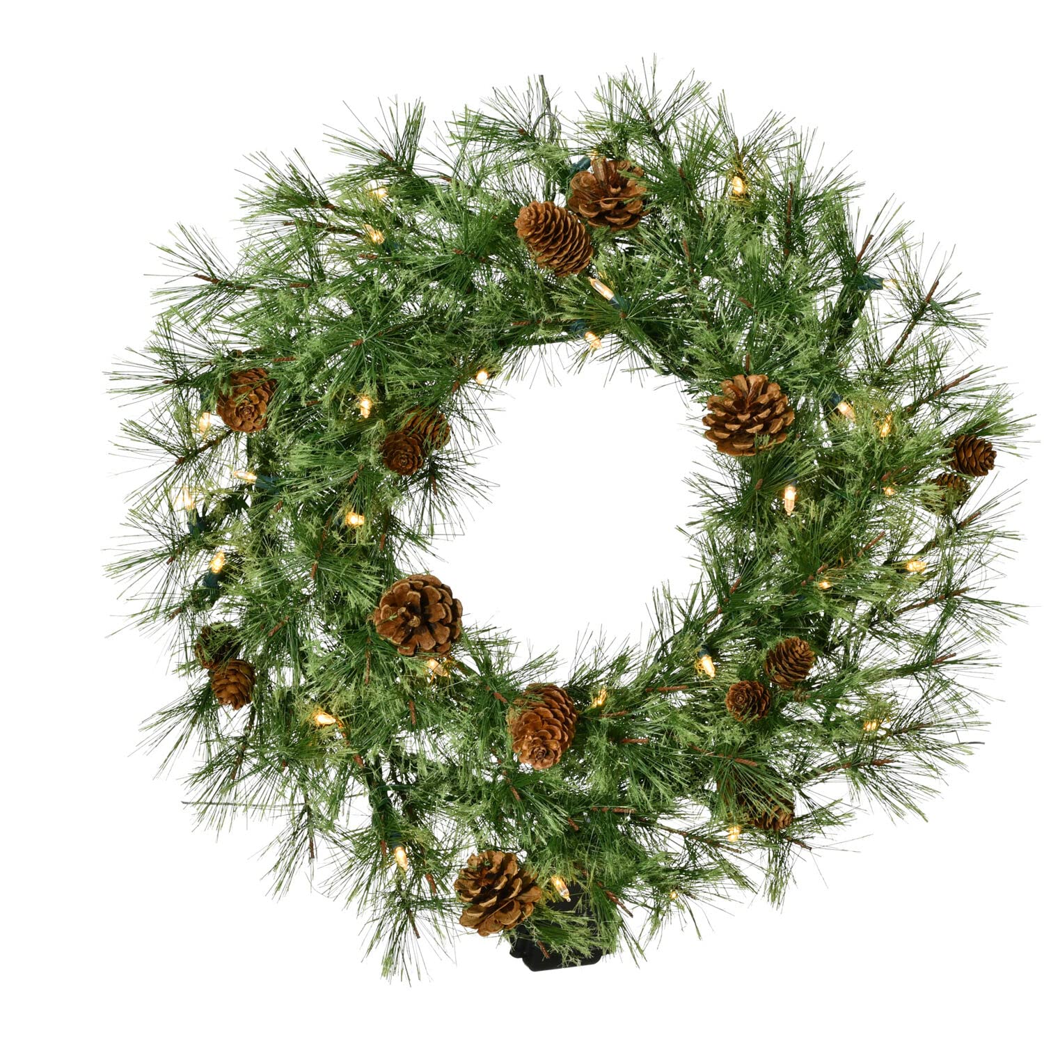 FHF 24" Wreath with Pinecones, B/O Warm White LED Lights