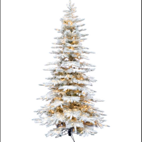 FHF 6.5' Pine Valley Snow Flocked Tree, WW LED Lights, EZ Connect