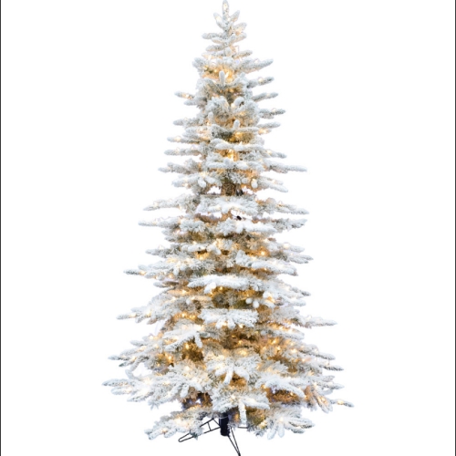 FHF 7.5' Pine Valley Snow Flocked Tree, Clear Smart Lights, EZ Connect