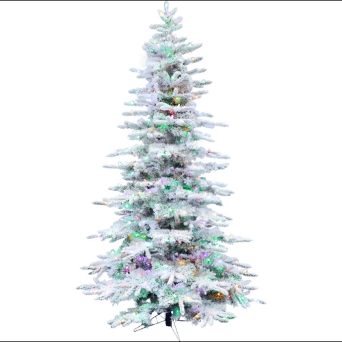 FHF 7.5' Pine Valley Snow Flocked Tree, Dual LED Lights, EZ Cnnt,Remote