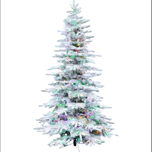 FHF 9.0' Pine Valley Snow Flocked Tree, Dual LED Lights, EZ Cnnt,Remote