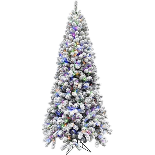 FHF 7.5' Silverton Fir Snowy Christmas Tree - Mlt LED Lights, EZ Connect