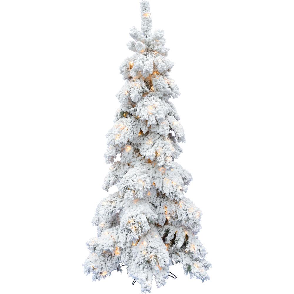 FHF 4-Ft Elk Mountain Snow Flocked Tree, Warm White LED Lights