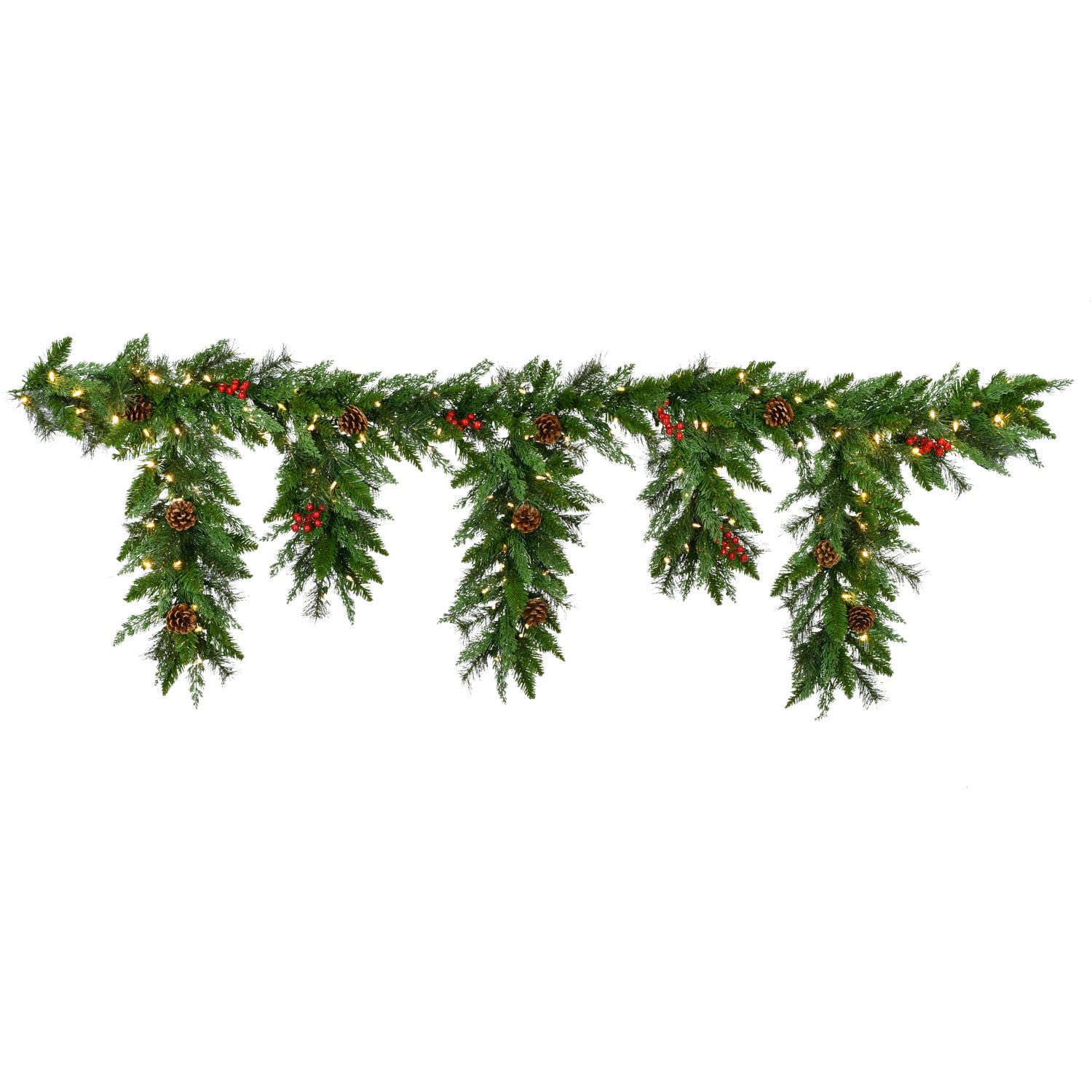 FHF 6-Ft Icicle Garland with Pinecones, Warm White B/O LED Lights