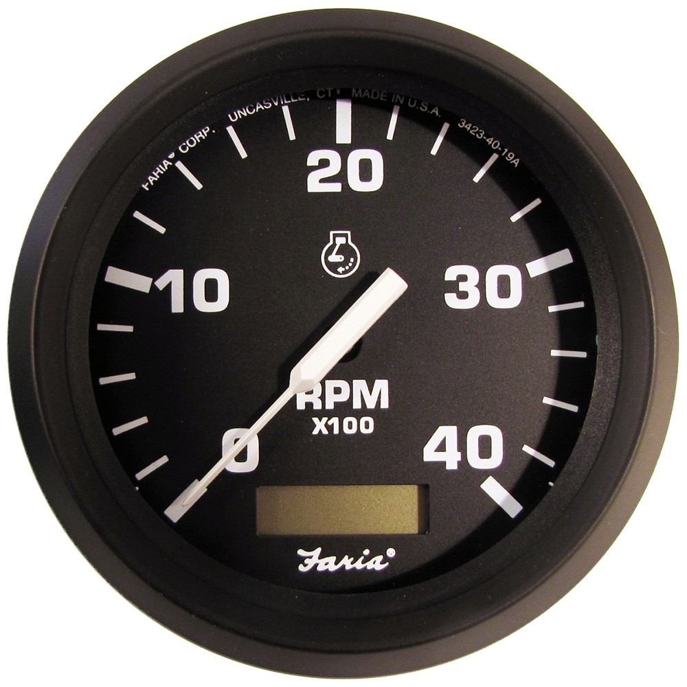 Faria Euro 4" Tachometer w/Hourmeter (4000 RPM) (Diesel) (Mech Takeoff & Var Ratio Alt)