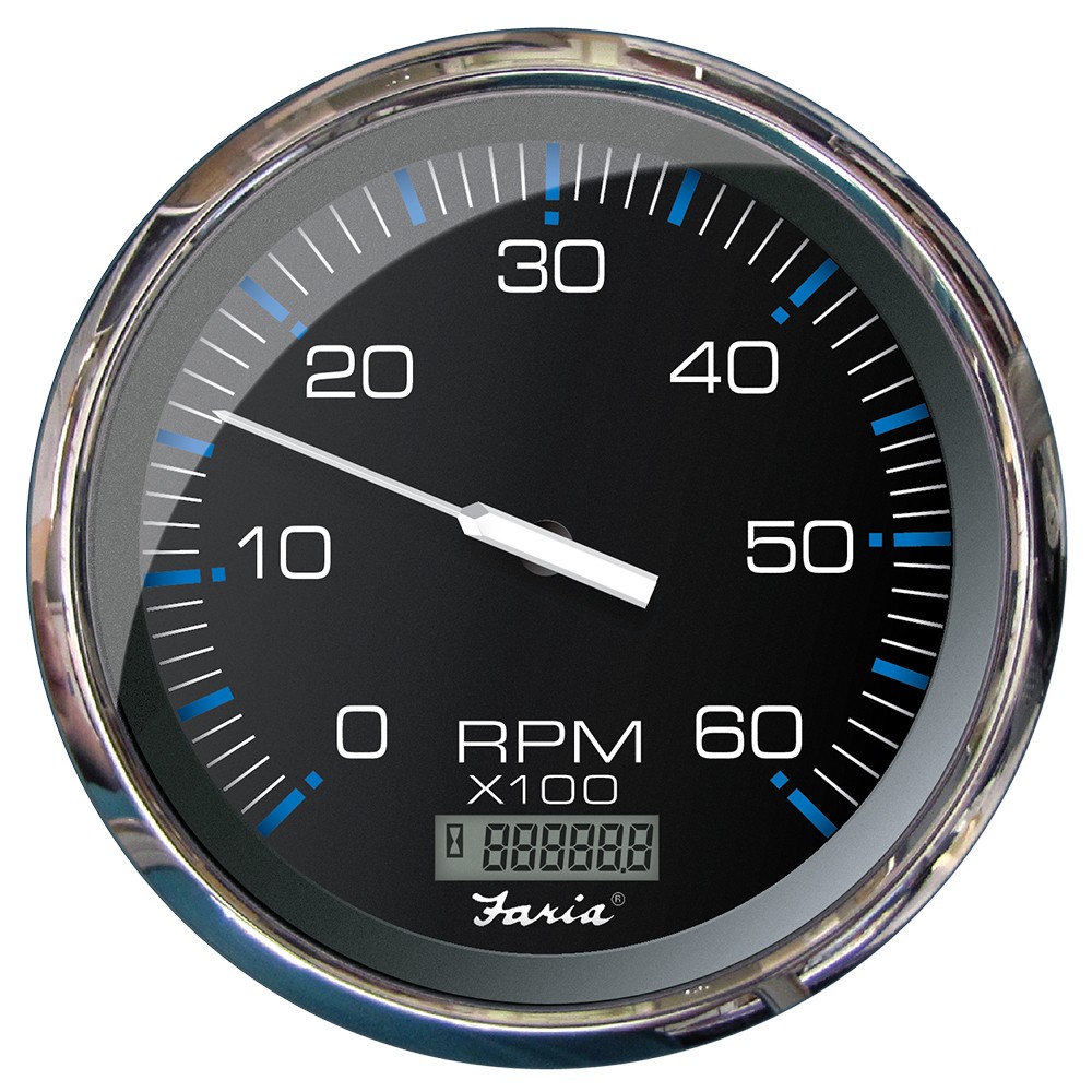 Faria 5" Tachometer w/Digital Hourmeter (6000 RPM) (Gas) (Inboard) Chesapeake Black w/Stainless Steel