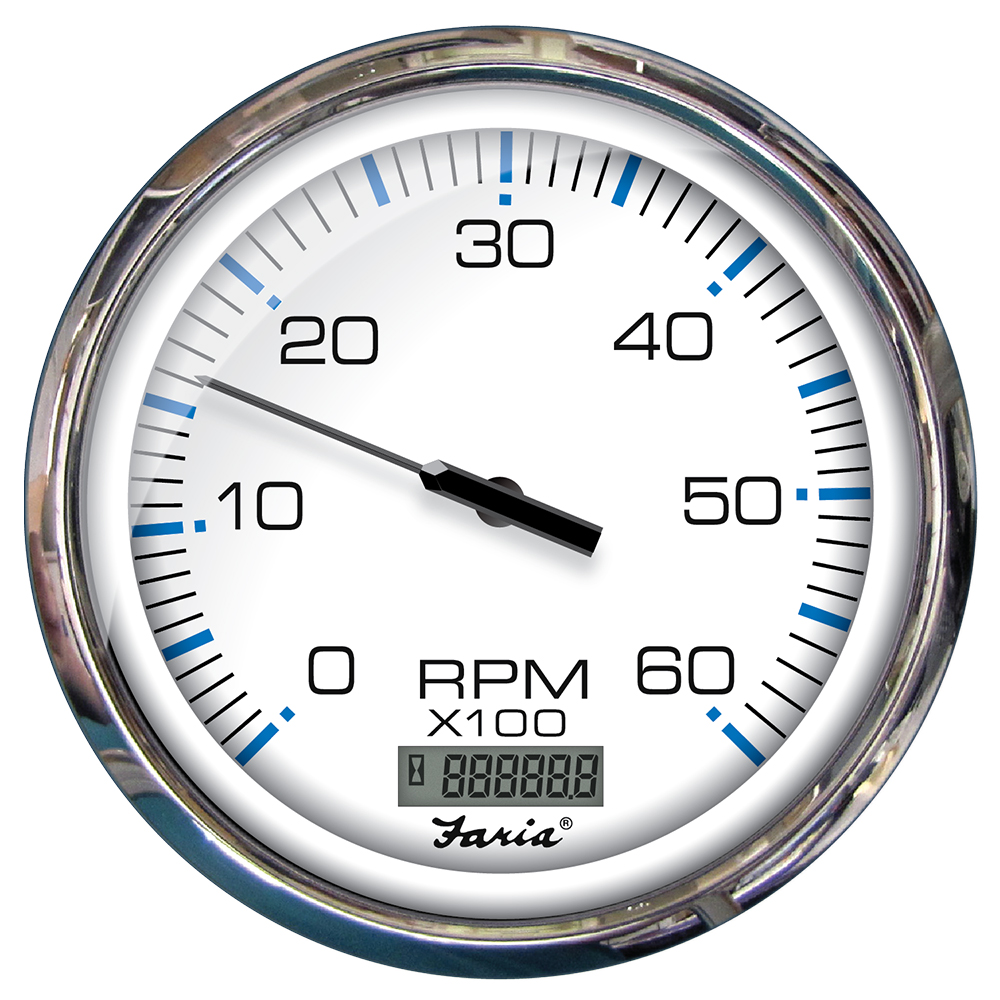 Faria 5" Tachometer w/Digital Hourmeter (6000 RPM) Gas (Inboard) Chesapeake White w/Stainless Steel Bezel