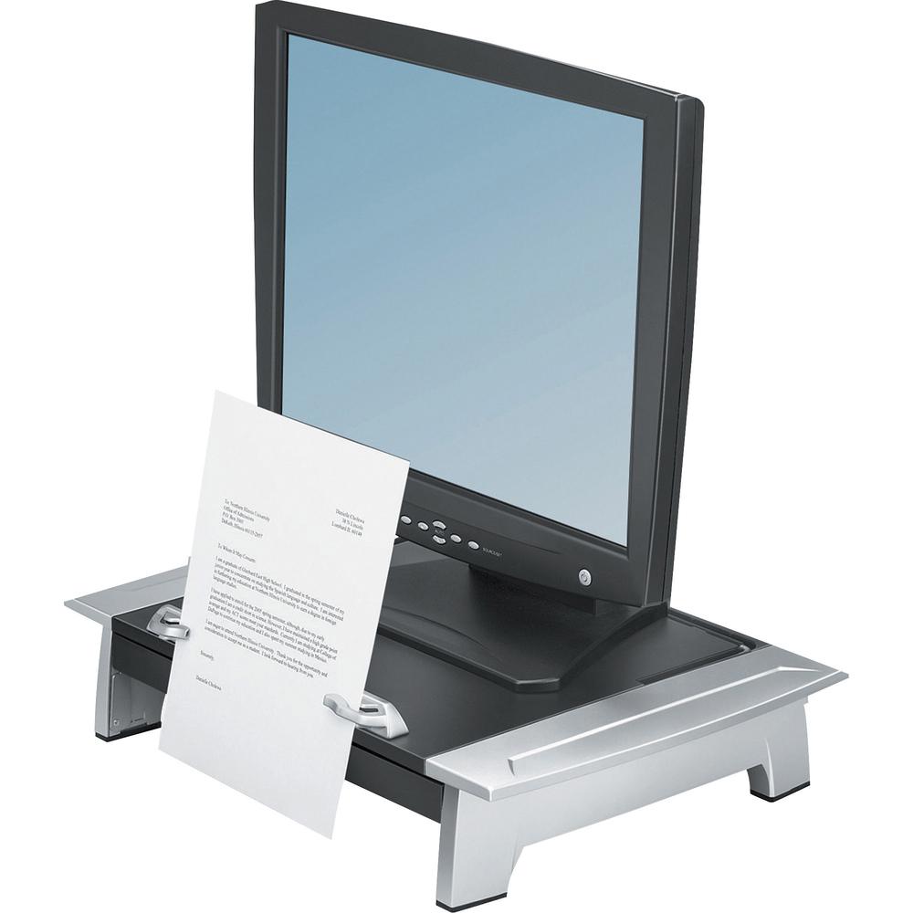 Fellowes Office Suites Standard Monitor Riser Plus - 80 lb Load Capacity - 4.2" Height x 19.9" Width x 14.1" Depth - Black, Silv
