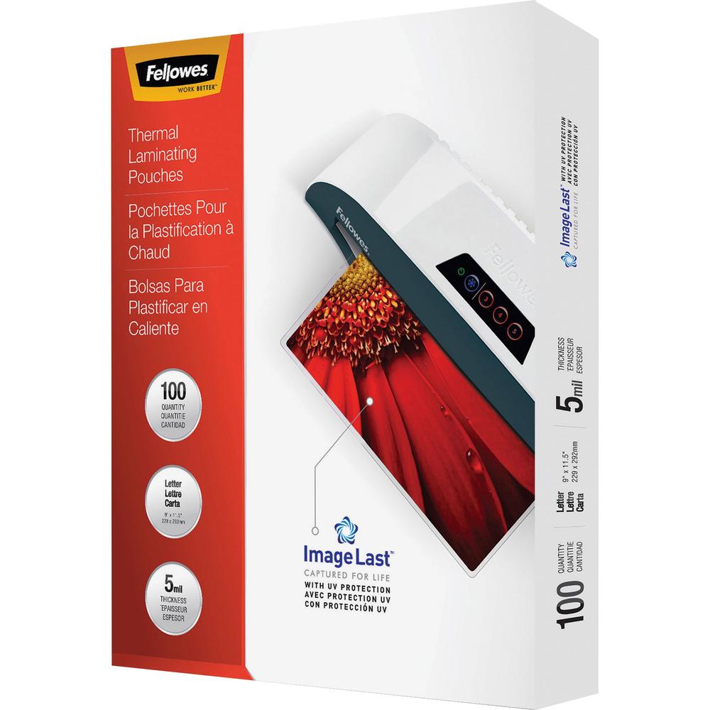 Fellowes Letter-Size Laminating Pouches - Sheet Size Supported: Letter - Laminating Pouch/Sheet Size: 9" Width x 5 mil Thickness
