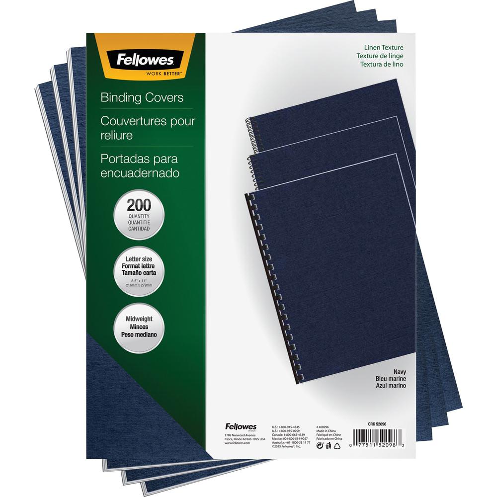 Fellowes Expressions Linen Presentation Covers - 11" Height x 8.5" Width x 0.1" Depth - For Letter 8 1/2" x 11" Sheet - Navy - L
