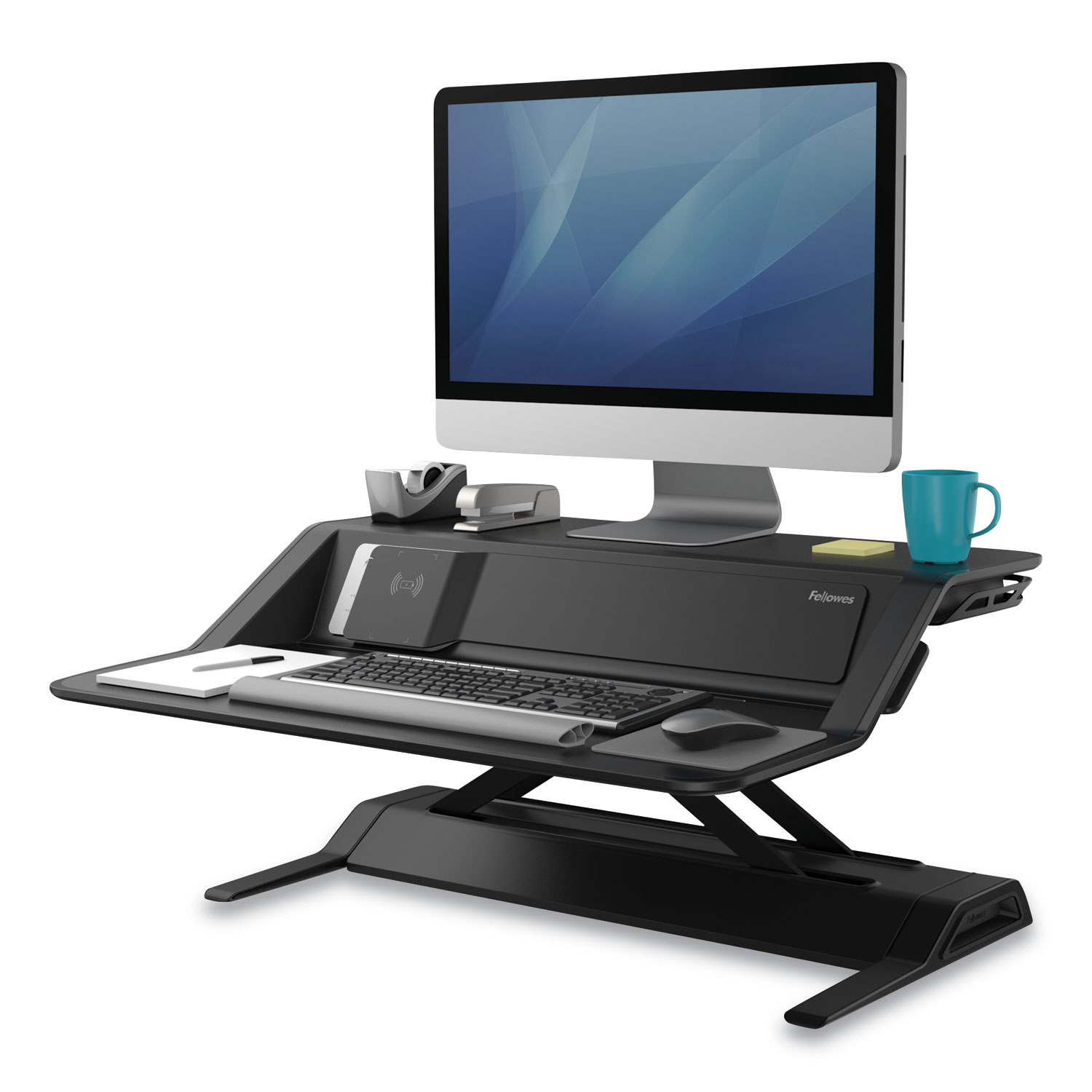 Fellowes Lotus DX Sit-Stand Workstation - Black - 35 lb Load Capacity - 5.5" Height x 32.8" Width x 24.3" Depth - Black