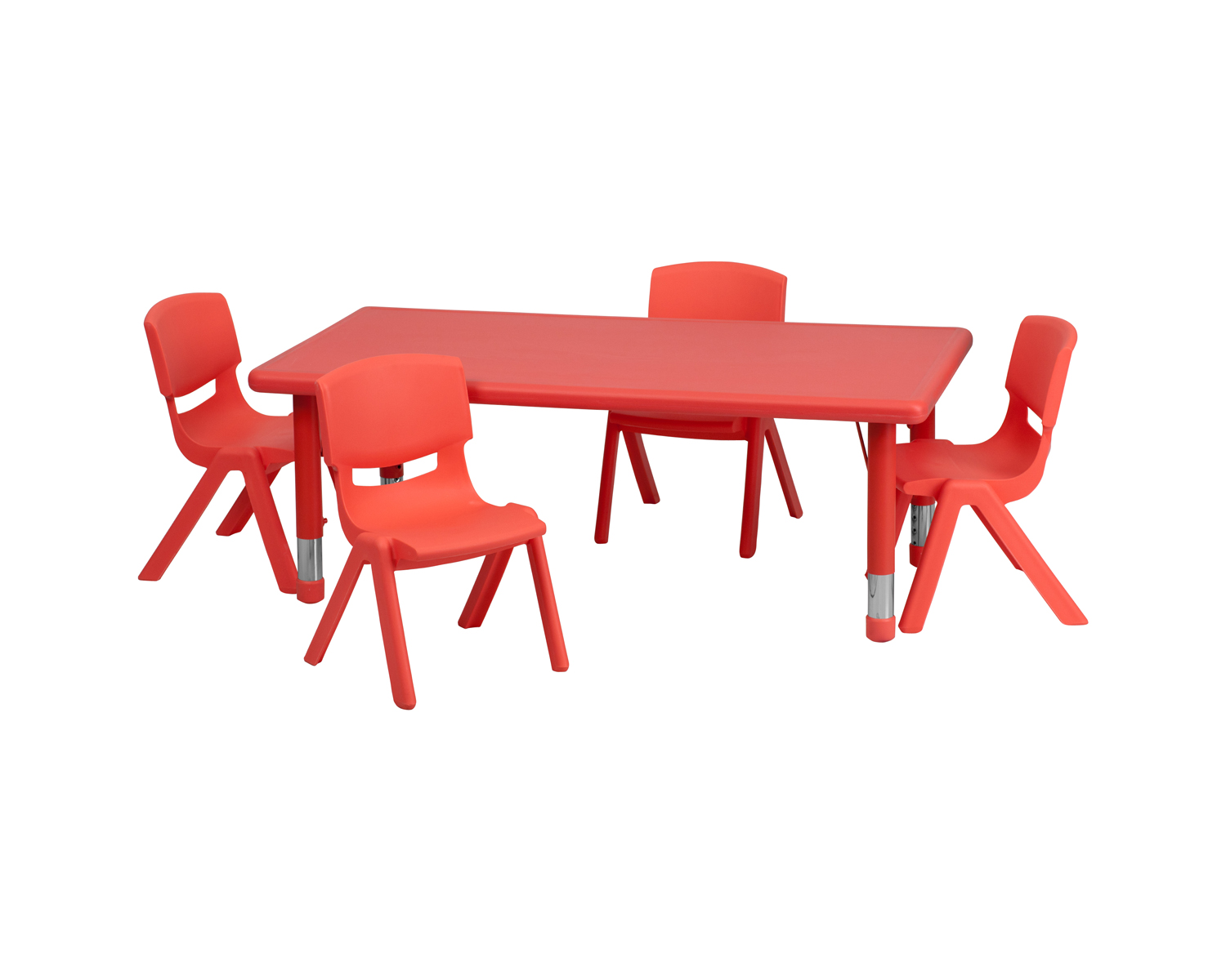 24''W x 48''L Rectangular Red Plastic Height Adjustable Activity Table Set with 4 Chairs