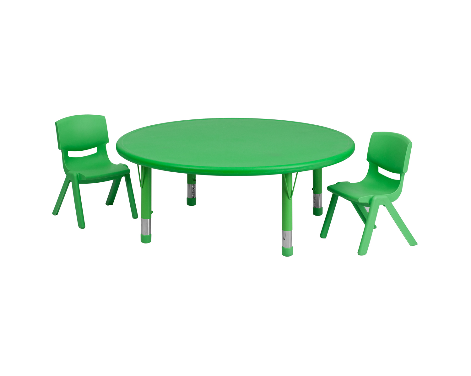 45'' Round Green Plastic Height Adjustable Activity Table Set with 2 Chairs