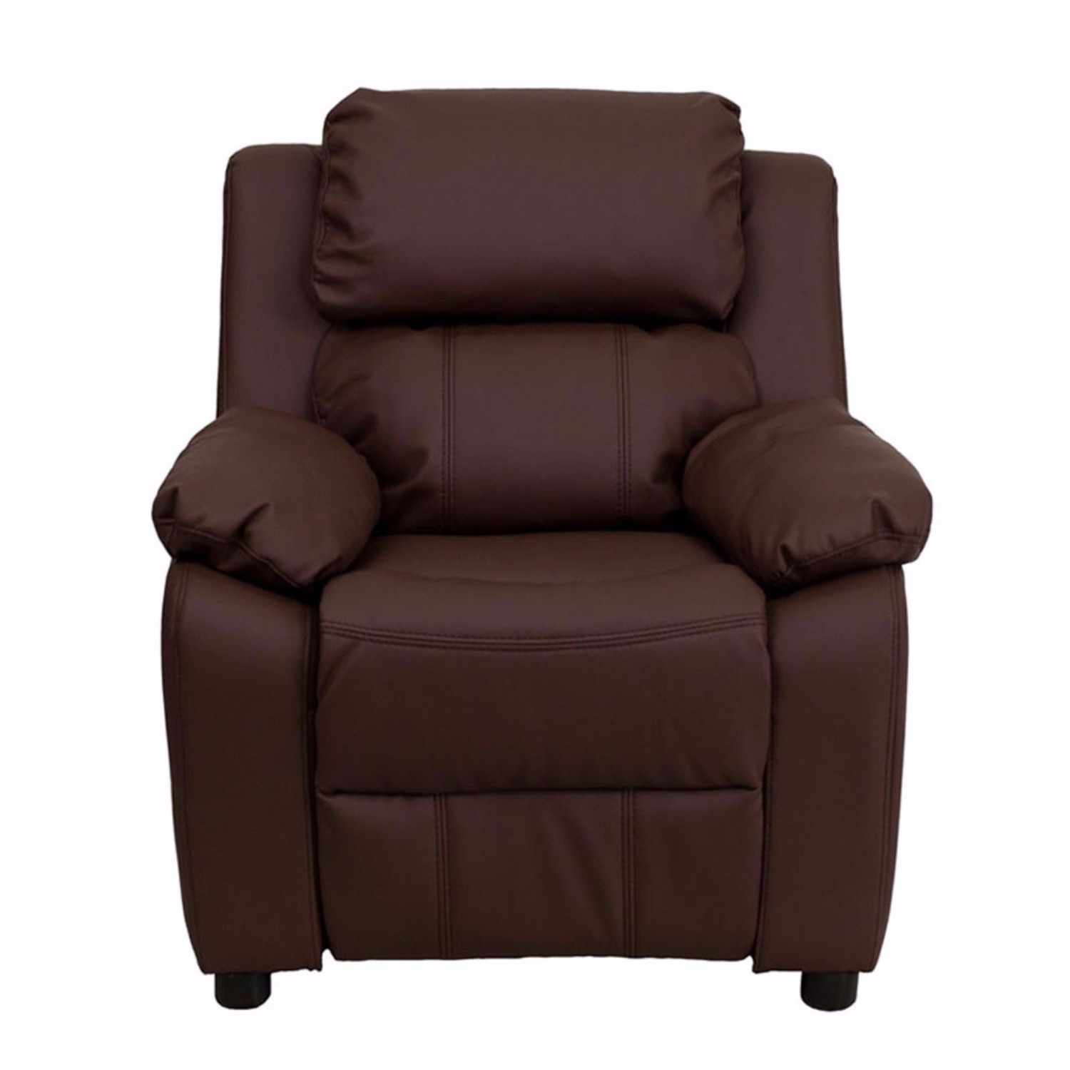 Deluxe Padded Contemporary Brown LeatherSoft Kids Recliner with Storage Arms