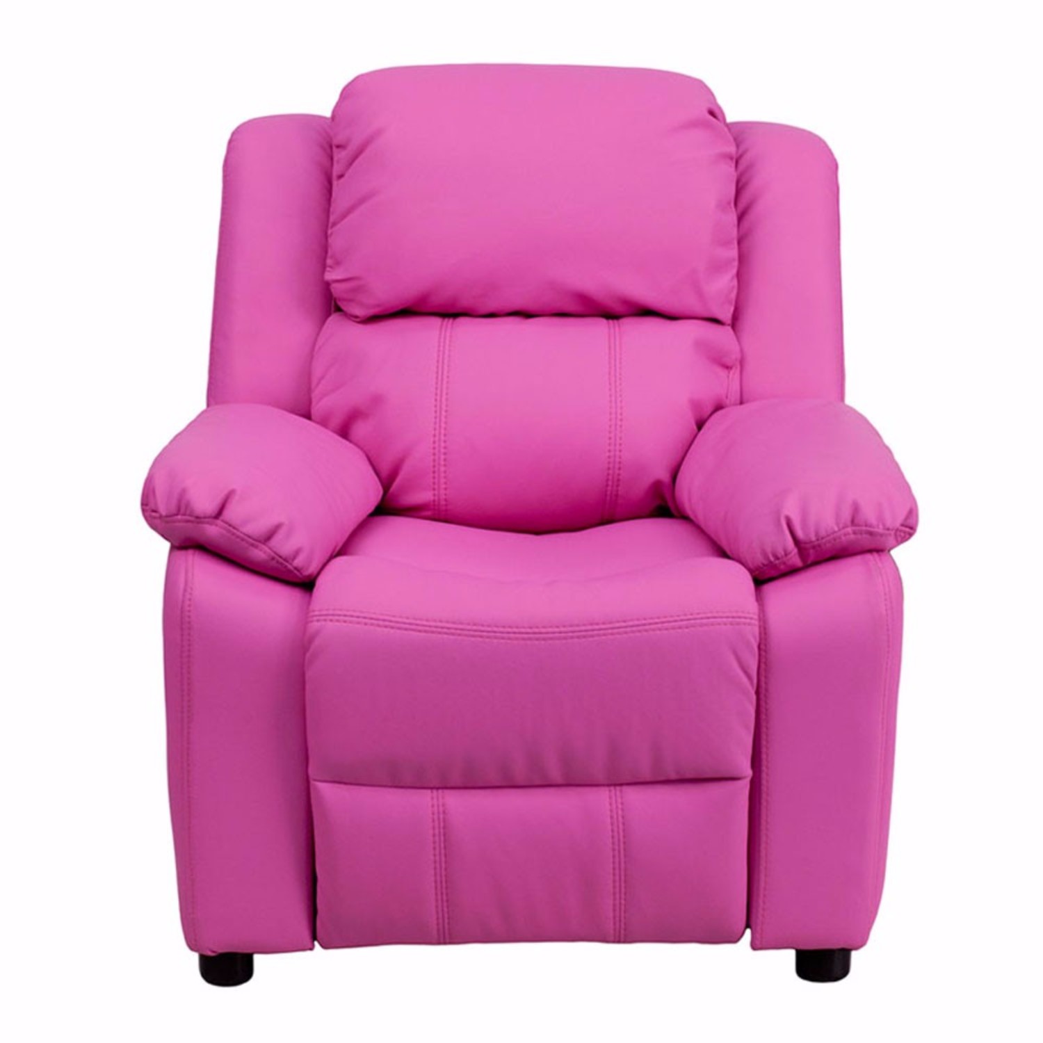 Deluxe Padded Contemporary Hot Pink Vinyl Kids Recliner with Storage Arms